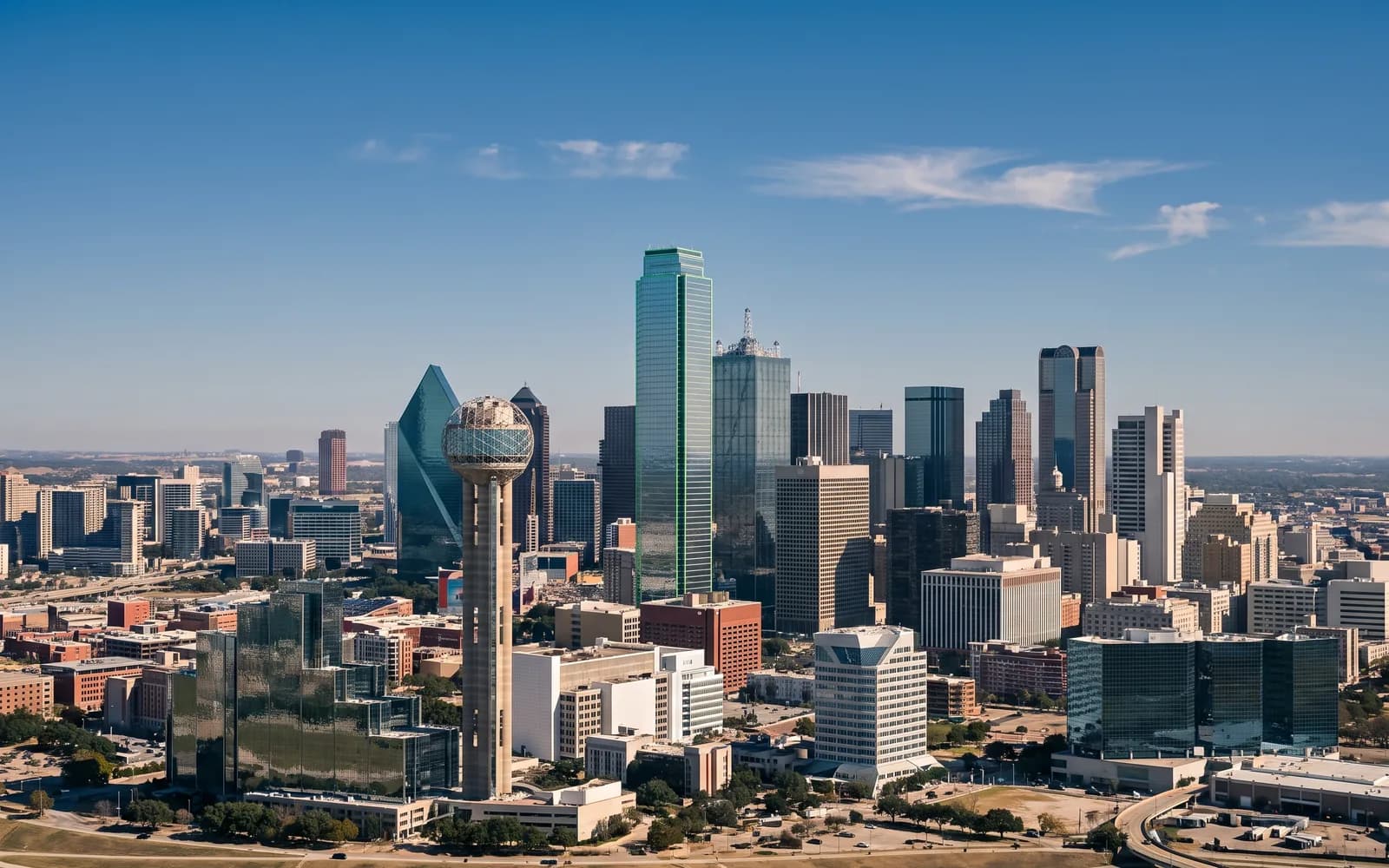 The Dallas skyline in clear daytime light