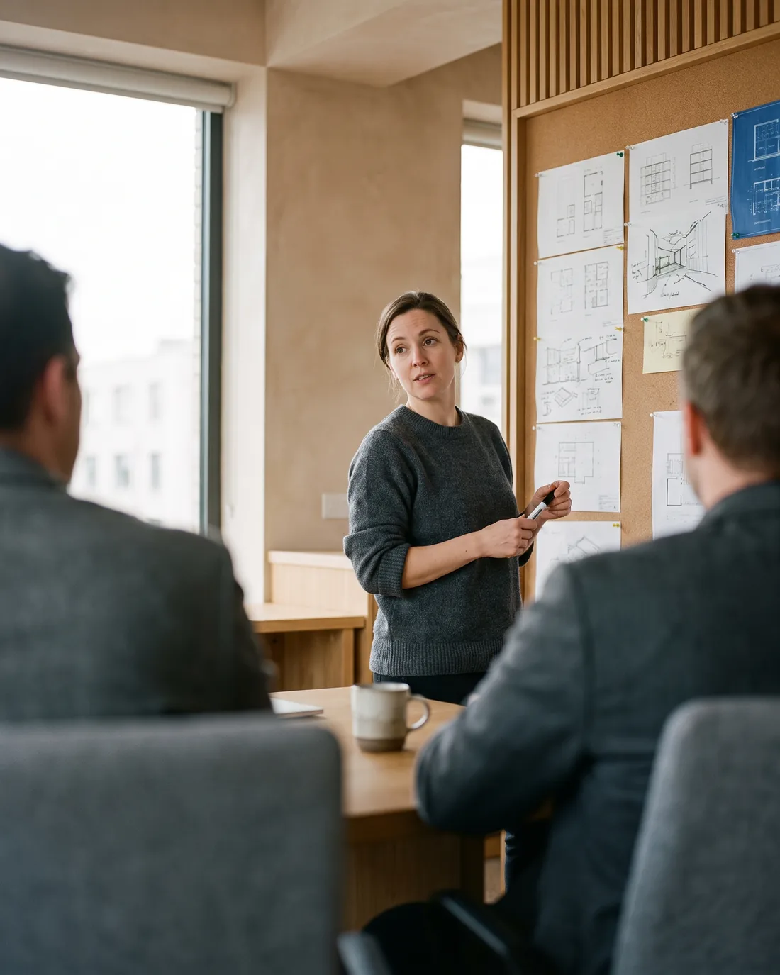 A senior CTO reviewing the work in a calm Dallas boardroom
